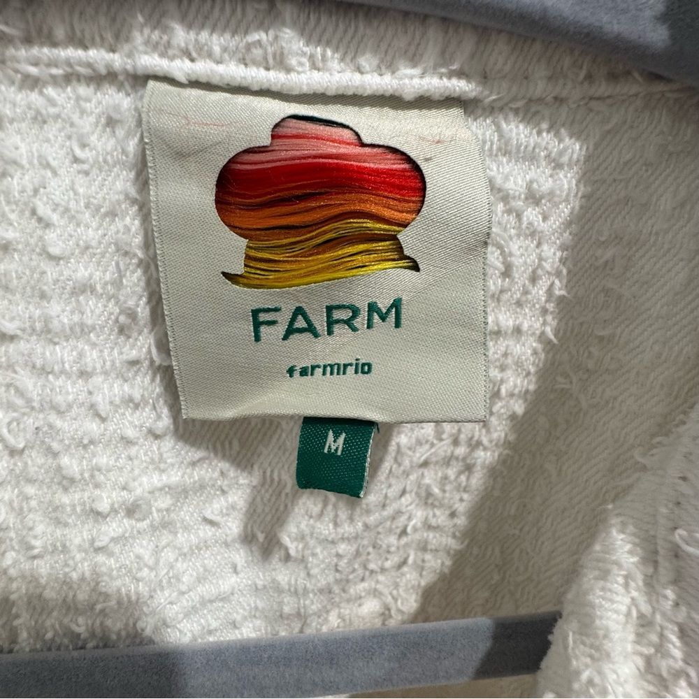 FARM Rio White Tweed Crop Jacket Textured Cotton Gold Button Coastal Boho Size M - Picture 7 of 10